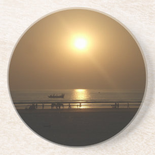 Porta-copos De Arenito Reflexo do Pôr do Sol de Verão Dourado na Praia