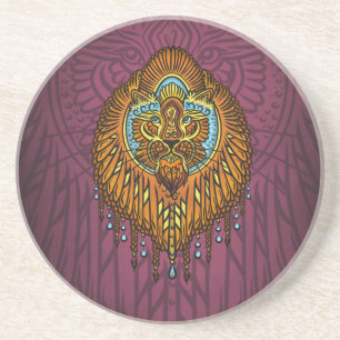 Porta-copos De Arenito Regal Spirit Lion   Ornamentado Tribal Mandala Roa