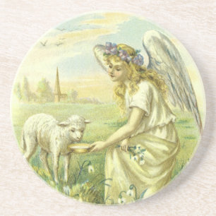 Porta-copos De Arenito Religião do vintage, anjo da páscoa do Victorian