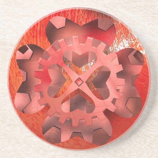 Porta-copos De Arenito relógio steampunk vermelho (Frente)