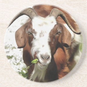 Porta-copos De Arenito Retrato Artístico Whimsical De Um Grazing De Cabra