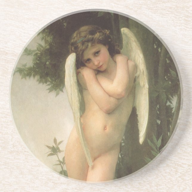 Porta-copos De Arenito Retrato de Anjo Cupido (Cupidon) por Bouguereau (Frente)