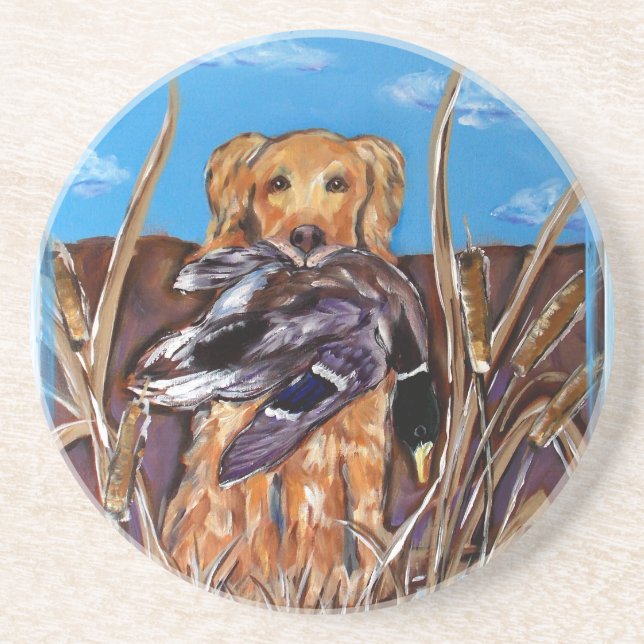 PORTA-COPOS DE ARENITO RETRIEVER DOURADO (Frente)