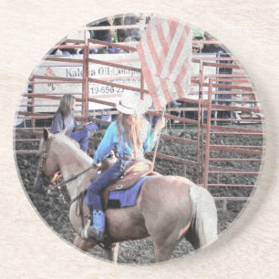 Porta-copos De Arenito Rodeo Flag Horse e Cowgirl