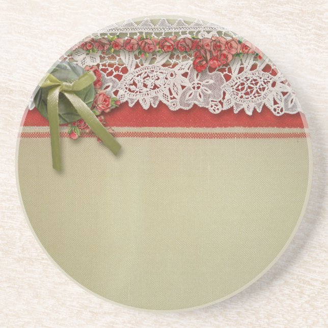 Porta-copos De Arenito Rosa Antiga Renda Rustico Vermelho Burelado Vitori (Frente)