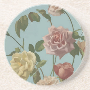 Porta-copos De Arenito Rosa de Vintage Tea e Rosas de Blush