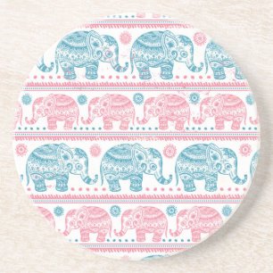 Porta-copos De Arenito Rosa e teste padrão étnico do elefante da cercet