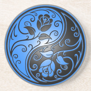 Porta-copos De Arenito Rosas, azul e preto de Yin Yang