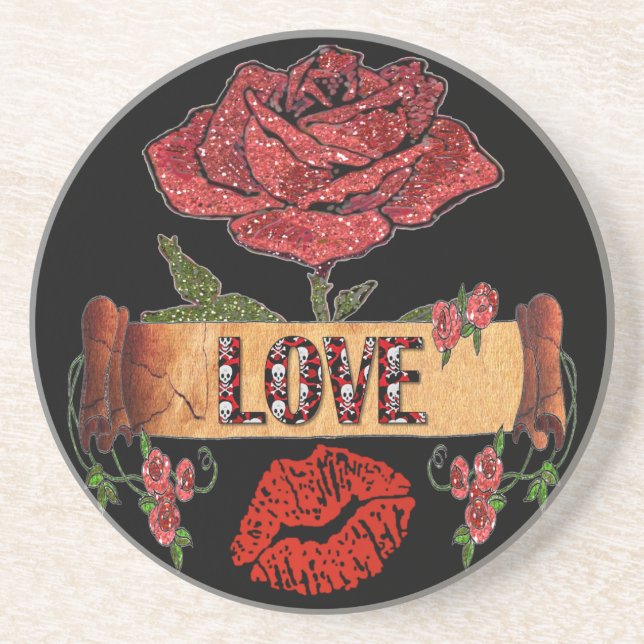Porta-copos De Arenito ROSAS RAIB Rockabilly, Love & Lipstick (Frente)