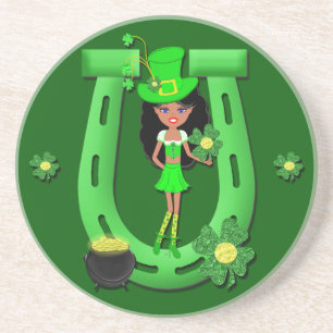 Porta-copos De Arenito Rua do dia de Patrick Brunette Girl Leprechaun