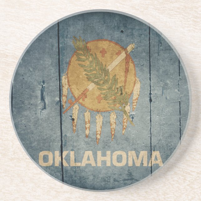 Porta-copos De Arenito Rugged Wood Oklahoma Flag (Frente)