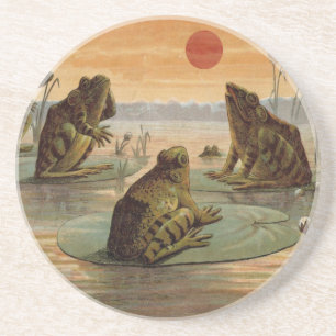 Porta-copos De Arenito Sapos Lily Pads Ilustração da Lua