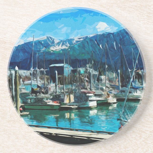 Porta-copos De Arenito Seward Harbour Alaska Abstrato Impressionism (Frente)