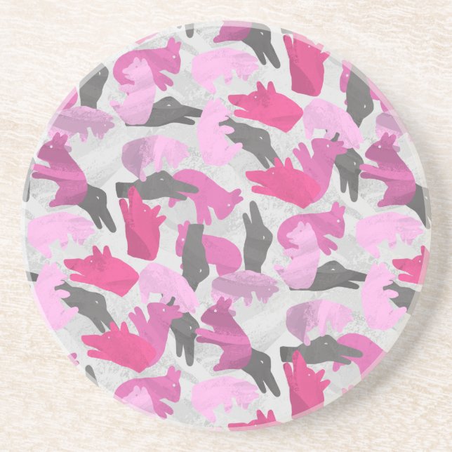 Porta-copos De Arenito Silhouette Animal Camouflage - Rosa (Frente)