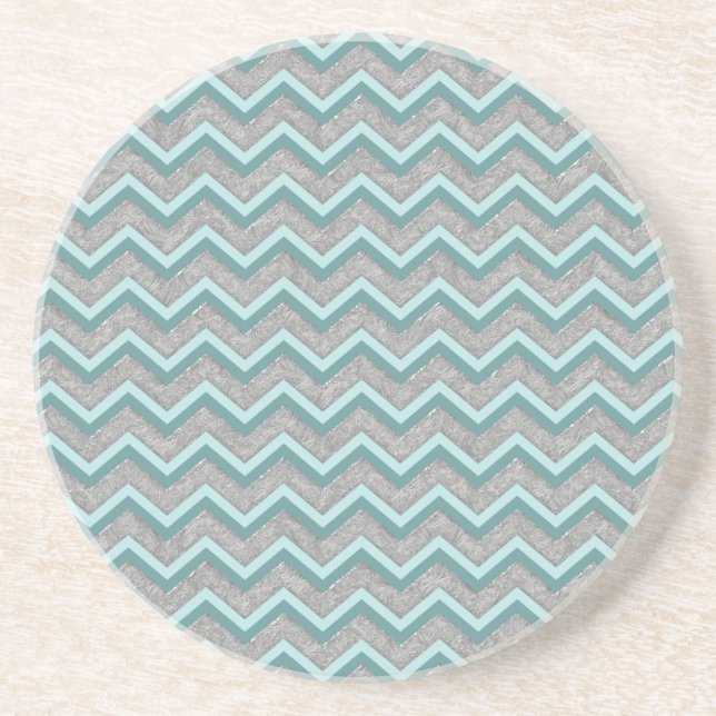 Porta-copos De Arenito Silver Foil e Teal ZigZag (Frente)