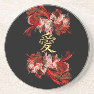 Porta-copos De Arenito Símbolo de amor chinês em fractal vermelho
