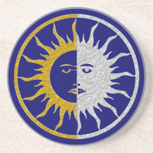 Porta-copos De Arenito Símbolo SUN & MOON - prata dourada