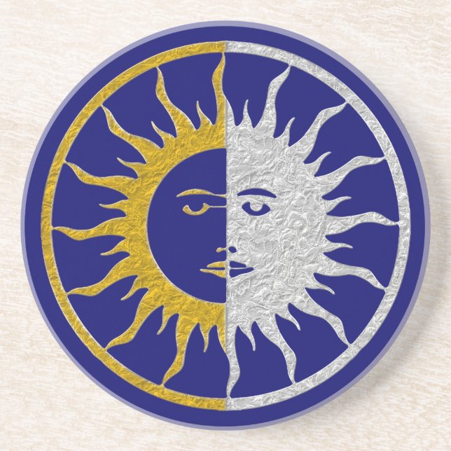 Porta-copos De Arenito Símbolo SUN & MOON - prata dourada (Frente)