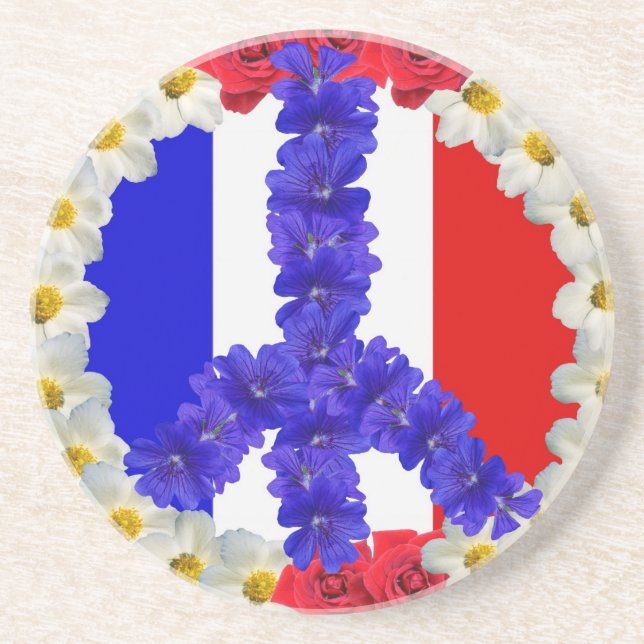 Porta-copos De Arenito sinal de paz da bandeira francesa (Frente)
