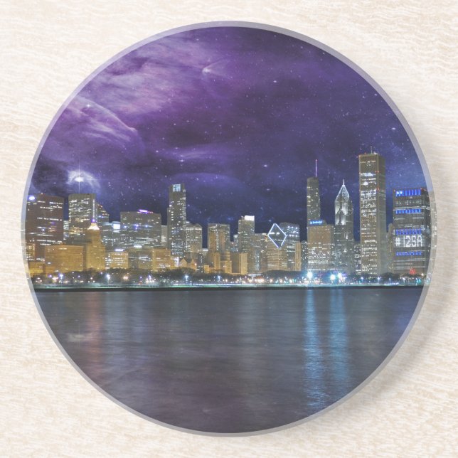 Porta-copos De Arenito Skyline do Spacey Chicago (Frente)