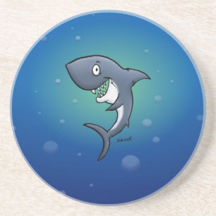 Porta-copos De Arenito Sorrindo Tubarão Engraçado em Fundo Azul