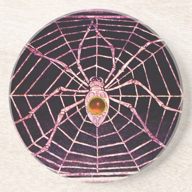 Porta-copos De Arenito SPIDER E WEB Laranja Agar Preto (Frente)