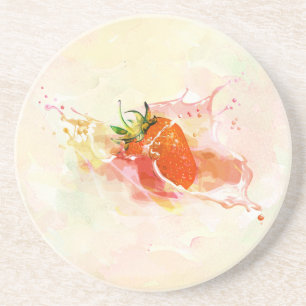 Porta-copos De Arenito Splash de Cream de Morango! Aquarela
