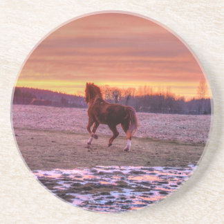 Porta-copos De Arenito Stallion Running Home no Sunset no Ranch