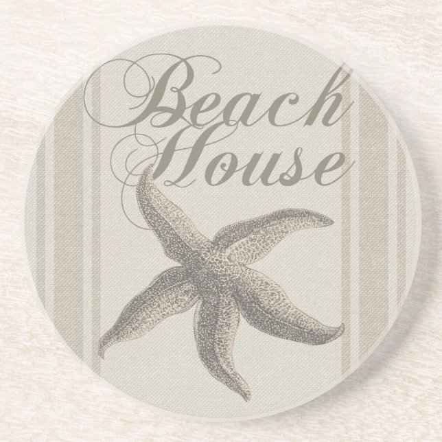 Porta-copos De Arenito Starfish Beach House Seashore Coastal (Frente)