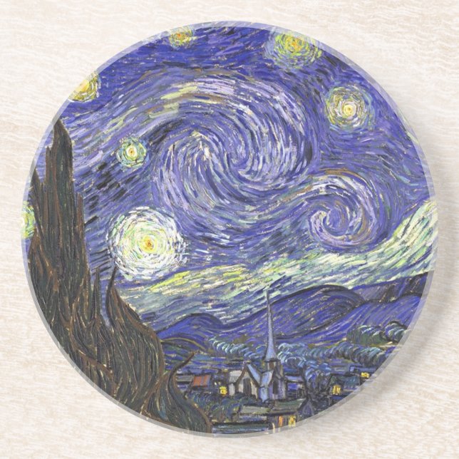 Porta-copos De Arenito Starry Night, Vincent Van Gogh. (Frente)