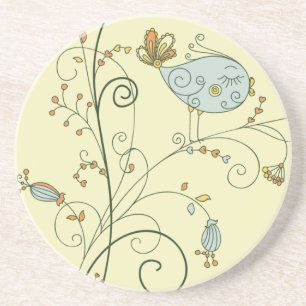 Porta-copos De Arenito Stylize Female Bluebird em Flores Sujas