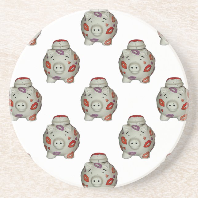 Porta-copos De Arenito Suíno Lipstick Adorável (Frente)