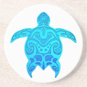 Porta-copos De Arenito Tartaruga tribal azul
