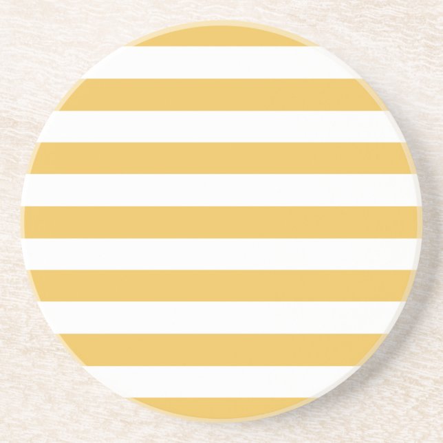 Porta-copos De Arenito Tendy Yellow e White Wide Horizontal Stripes (Frente)