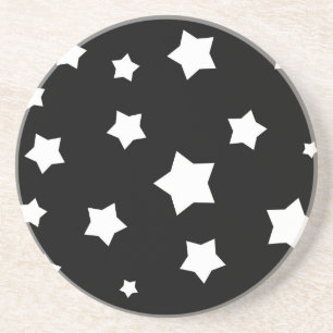 Porta-copos De Arenito Teste padrão de estrelas preto e branco