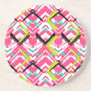 Porta-copos De Arenito Teste padrão de ziguezague cor-de-rosa tirado mã
