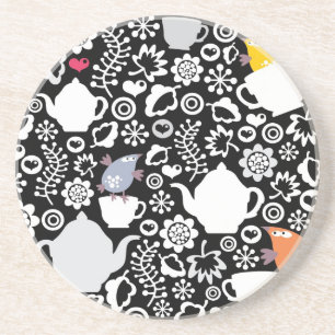 Porta-copos De Arenito Teste padrão dos pássaros e dos copos