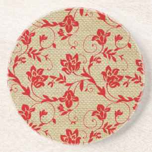 Porta-copos De Arenito Teste padrão floral original no vermelho feito so