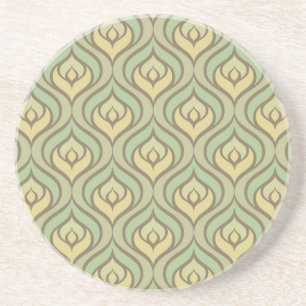 Porta-copos De Arenito Teste padrão verde e amarelo do vintage retro