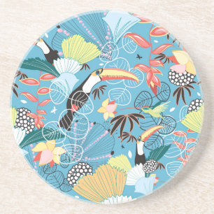 Porta-copos De Arenito Textura tropical com Toucans e colibris