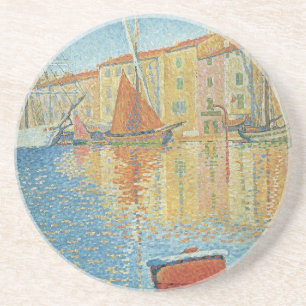 Porta-copos De Arenito The Red Buoy de Paul Signac, Vintage Pointillism