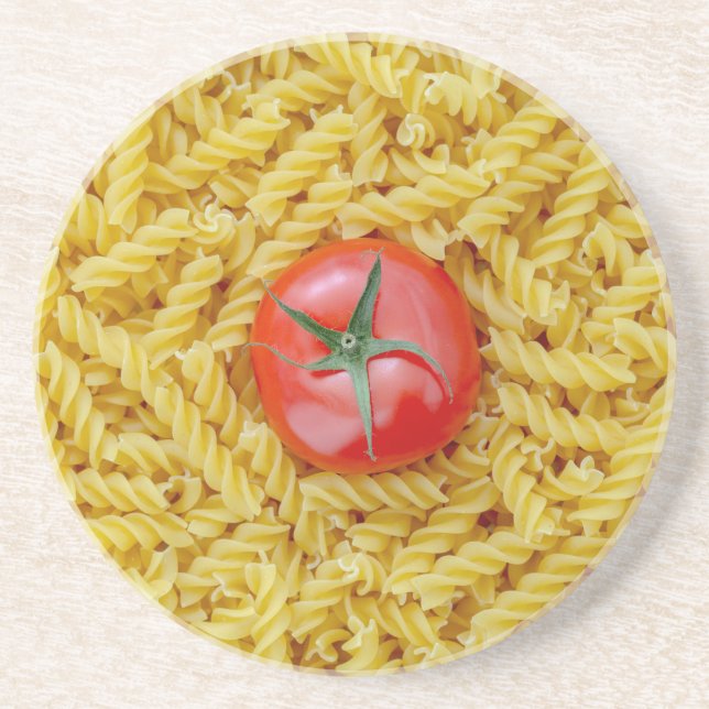 Porta-copos De Arenito Tomate com macarrão fusilli (Frente)