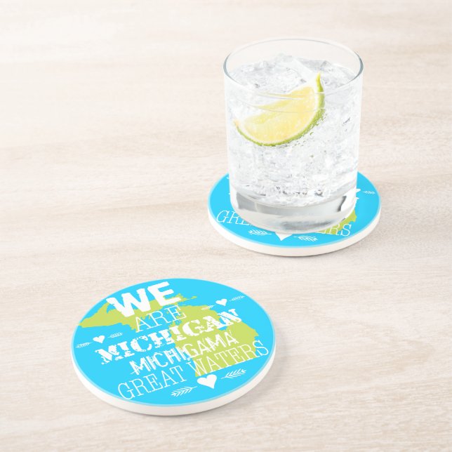 Porta-copos De Arenito Tribal Michigan Michigama Excelente Watts Up North (Lateral)