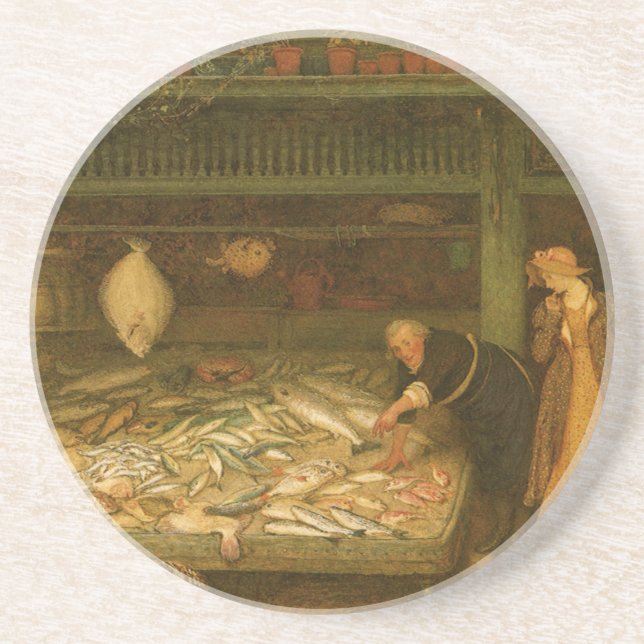 Porta-copos De Arenito Um Compro do Fishmonger por Frederick Walker (Frente)