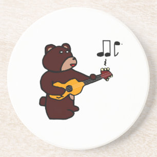 Porta-copos De Arenito Urso Marrom Bonito Tocando Arte De Música De Violã