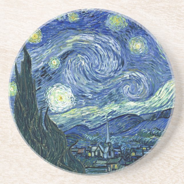 Porta-copos De Arenito Van Gogh - Noite Estrelada (Frente)
