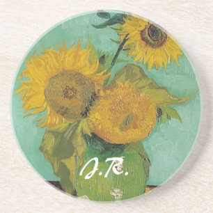 Porta-copos De Arenito Vase com três girassóis, Vincent van Gogh