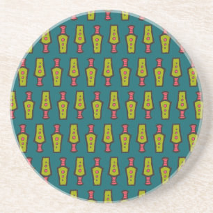 Porta-copos De Arenito Vermelho, Amarelo, Preto, Tribal em Teal: Porta co