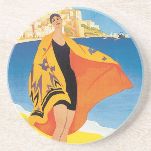 Porta-copos De Arenito Viagem Antiga, Férias na Praia em Calvi, Córsega