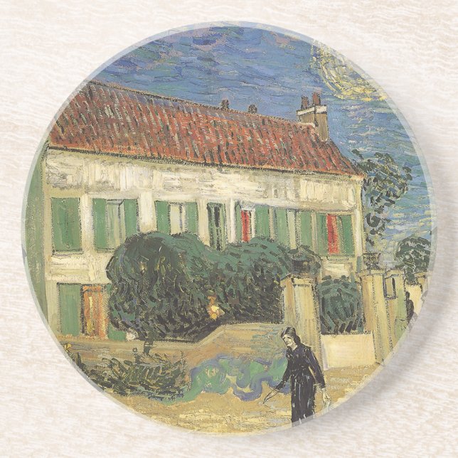 Porta-copos De Arenito Vincent van Gogh - Casa Branca à Noite (Frente)